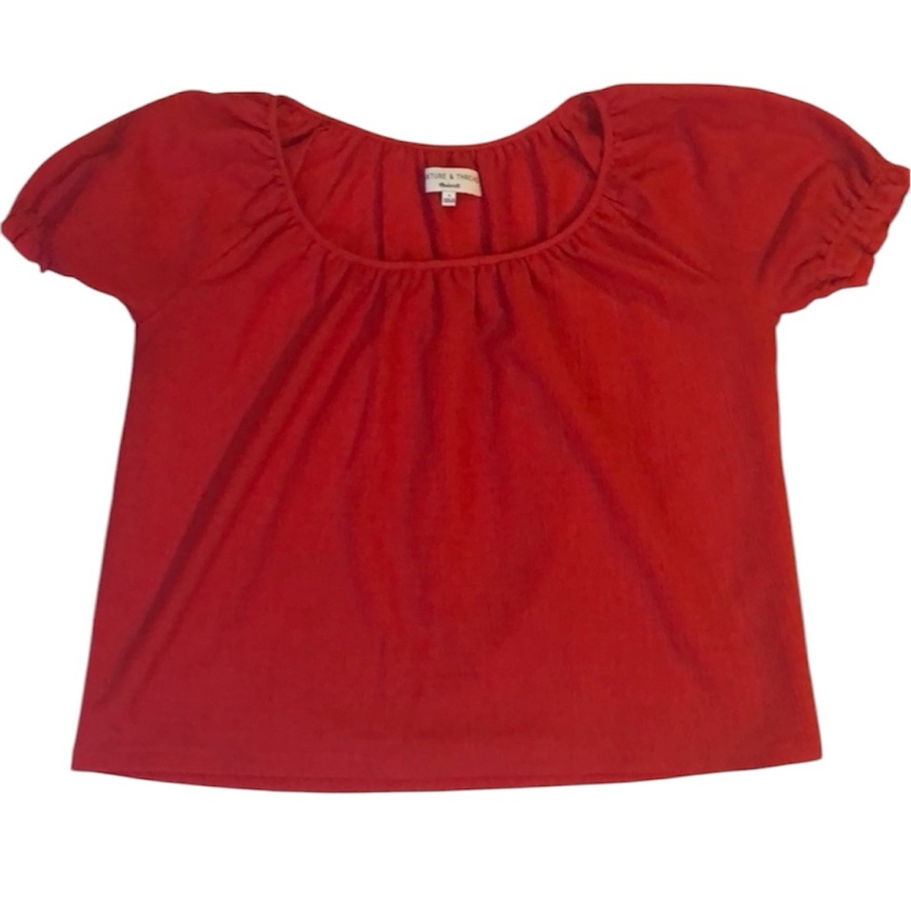 Madewell Texture &‎ Thread Red Peasant Top with Puff Sleeves Size S